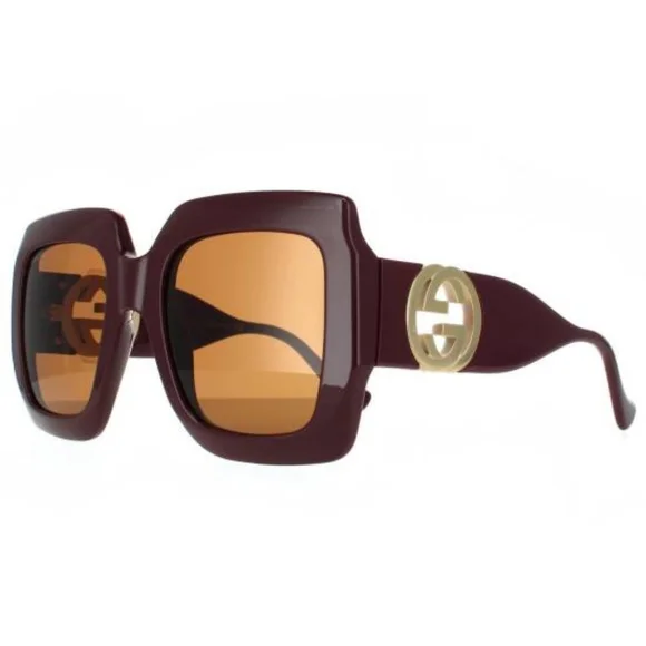 NEW GUCCI OVERSIZED SQUARE WOMEN'S SUNGLASSES GG1022S 007 BURGUNDY GUCCI… - Picture 2 of 9